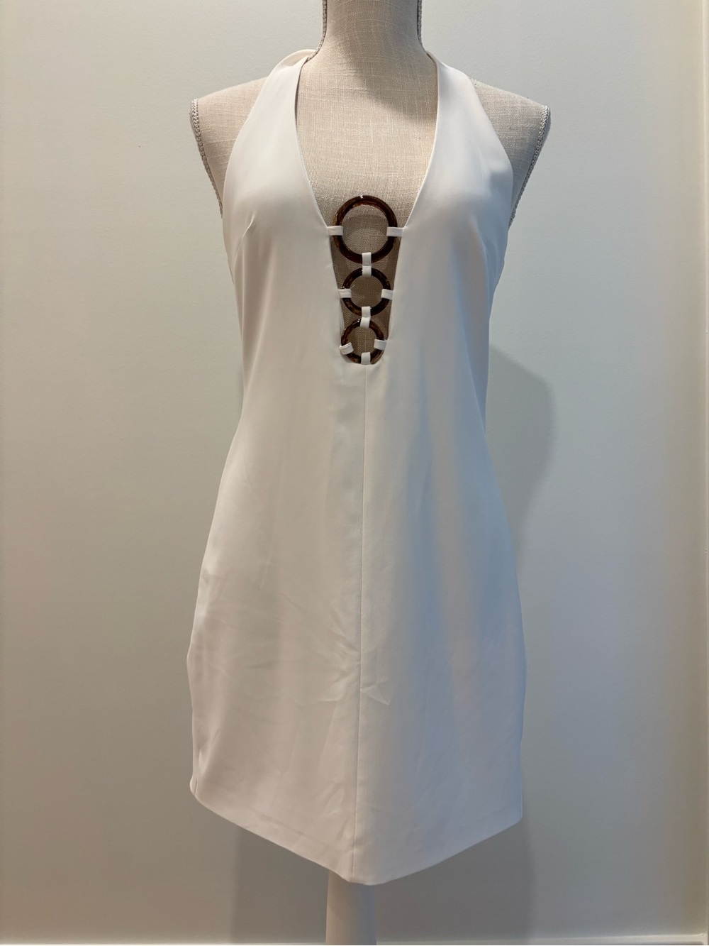 NWOT • ZARA White Tortoiseshell Ring Halter Mini Dress Size Medium - Picture 3 of 7